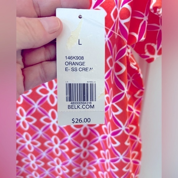 Kim Rogers NWT Coral White Geometric Print Short Sleeve T-Shirt Size L - Picture 6 of 7